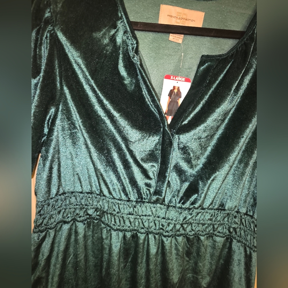 French‎ Connection Emerald Velvet Mini Dress XL Dark Romantic Whimsigoth Gothic - Picture 9 of 11